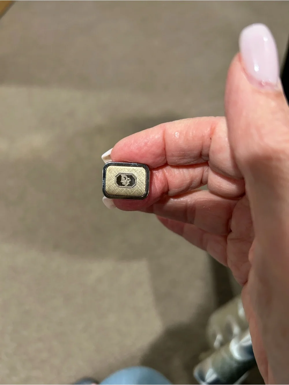 7070. Vintage Dior two-tone cufflinks with engraved Dior hallmark.